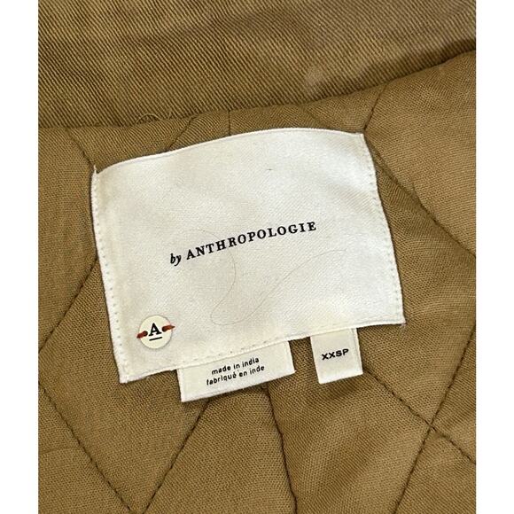 Anthropologie Needlepoint Floral Bomber Jacket Size 2XS Petite Khaki Beige Twill - Picture 6 of 7